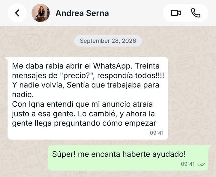 Mensaje por WhatsApp de Andrea Serna